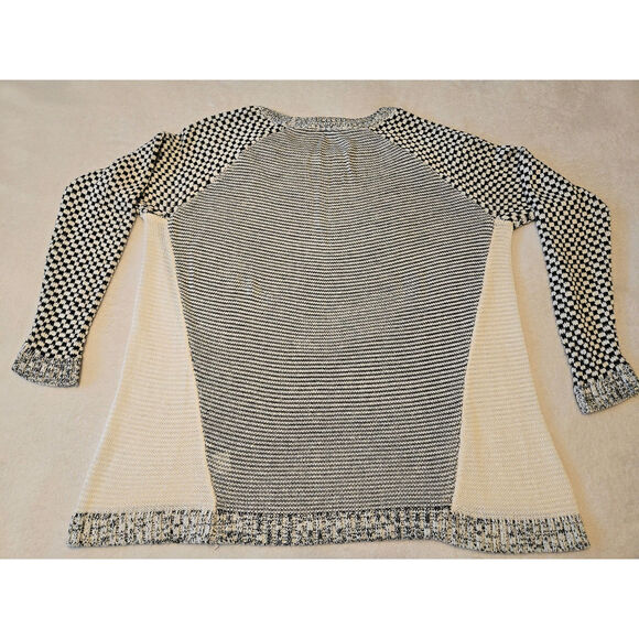 Sz 2X MODAMIX Black Cream Mixed Pattern Long-Slv Crew-Neck Lightweight Sweater - Picture 6 of 6